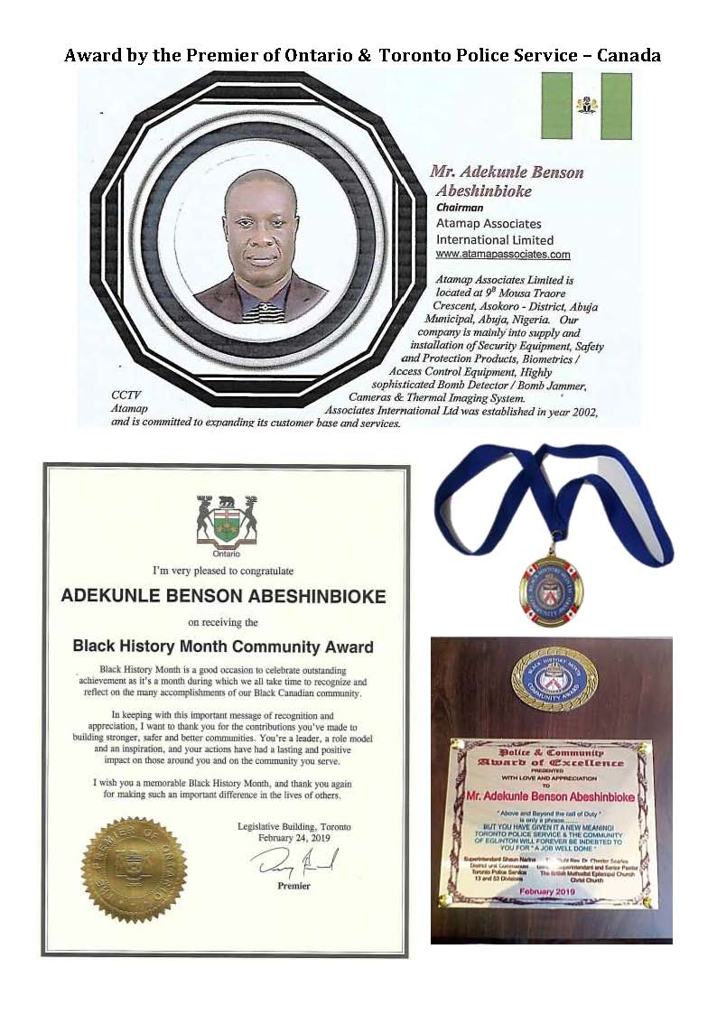 Ontario & Toronto Police Service Award to ATAMAP Chairman